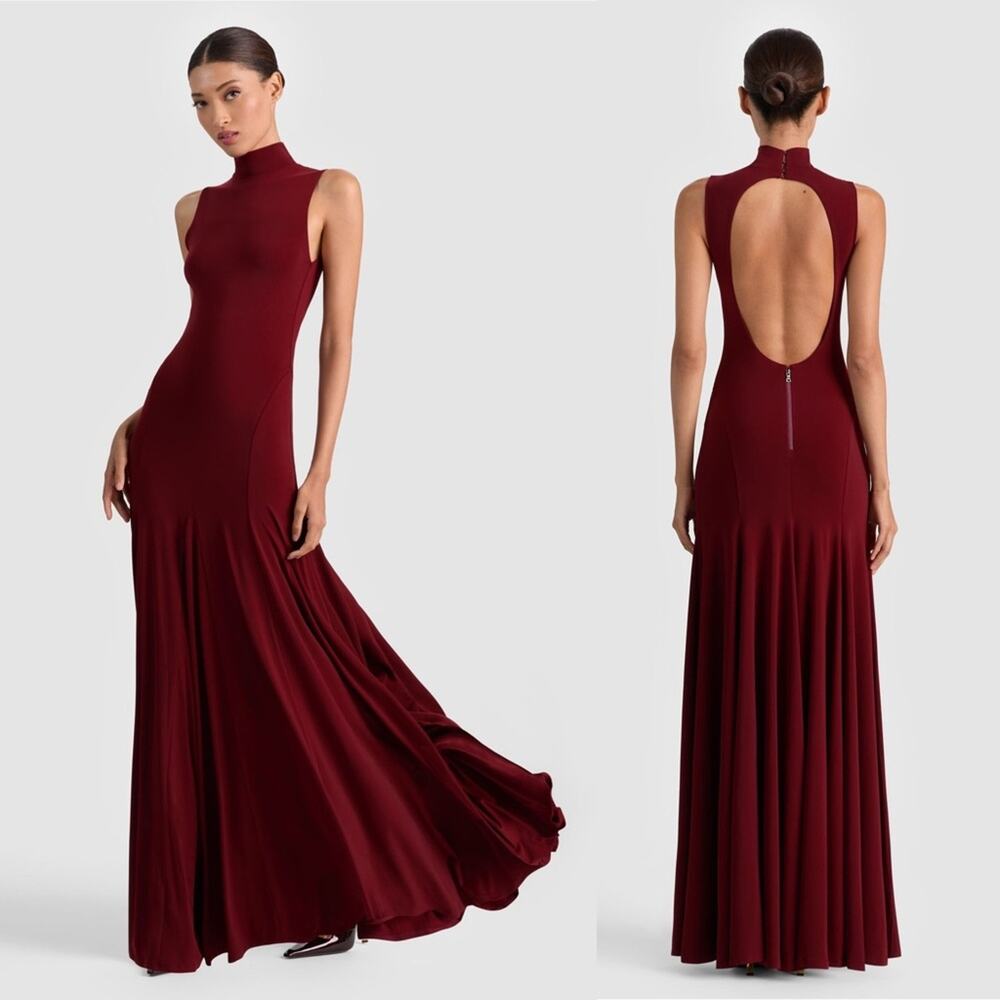 Alice + Olivia Augusta Open Back Maxi Dress in Oxblood 10